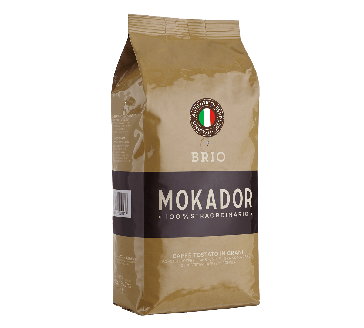 Brio Italian Coffee Beans CSQA Fzin Coffee – Brio Mokador coffee beans 1kg, intense Italian espresso blend with 60% Arabica and 40% Robusta, offered by Fzin for cafés and hospitality