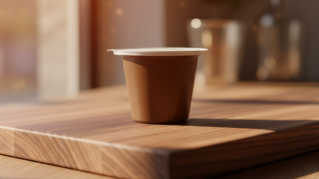 Home Compostable Coffee pod Nespresso Compatible Fzin Coffee Ireland on a wooden surface 