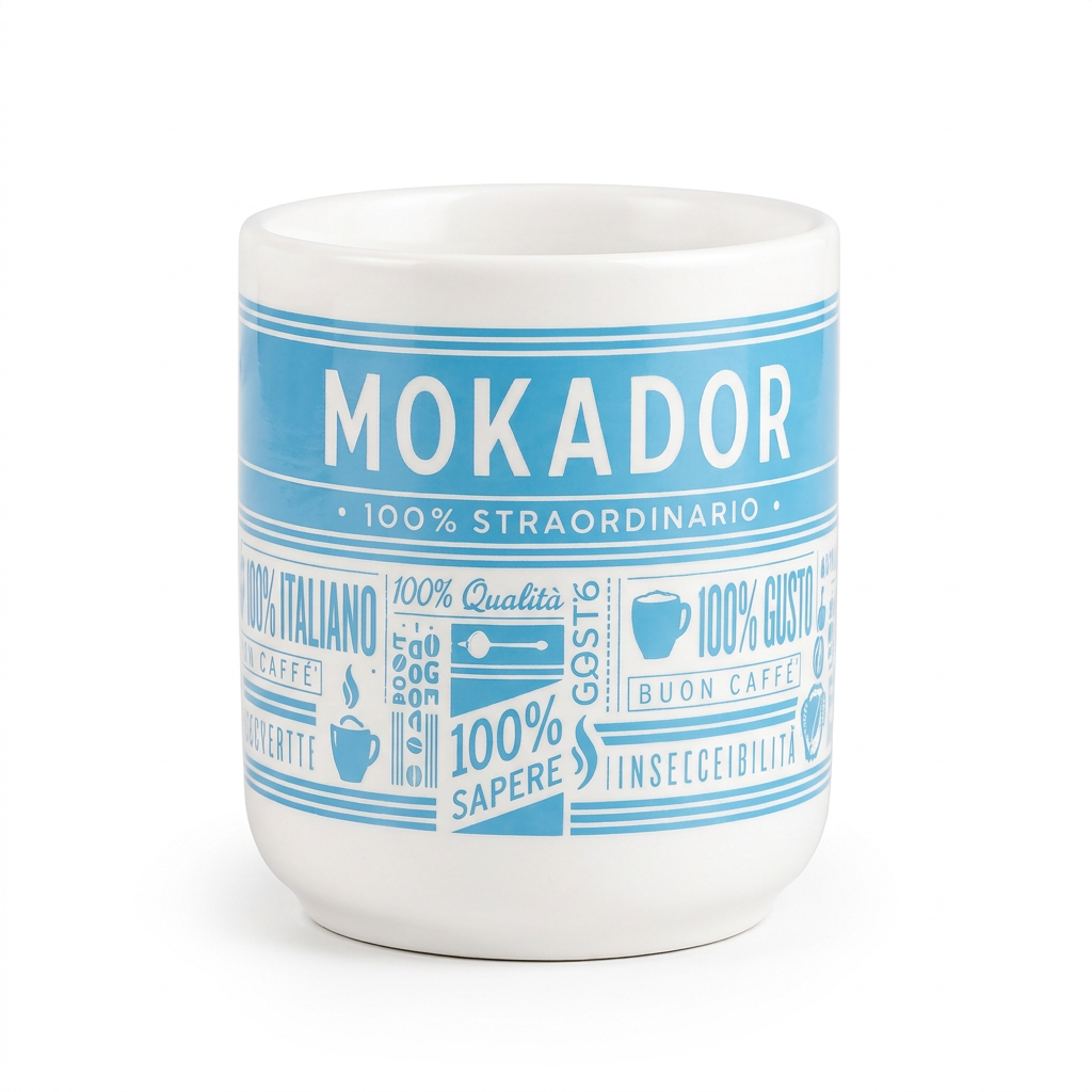 Single blue Mokador mug on a white background